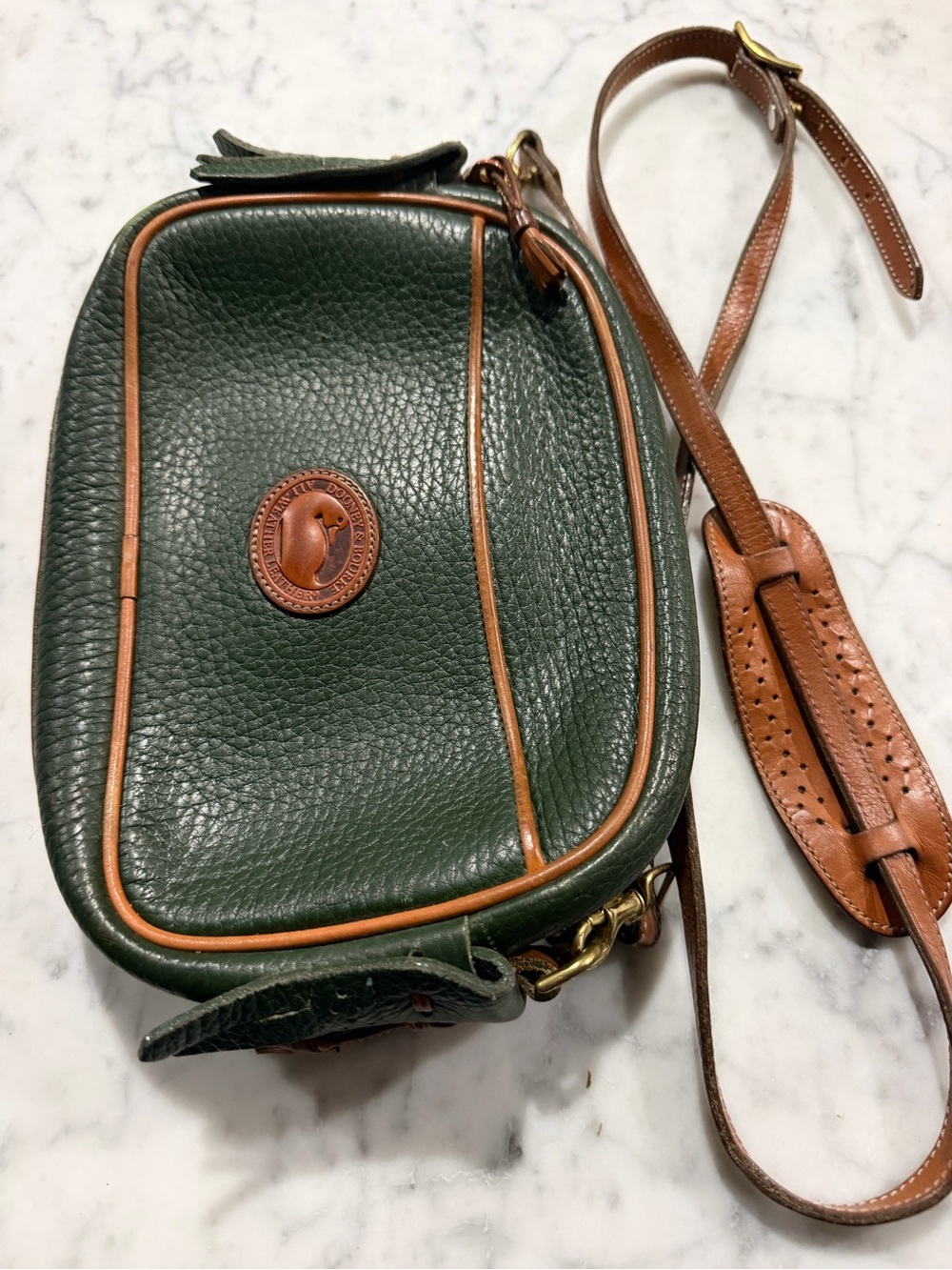 Dooney & Bourke Dark Green Pebbled Leather Belt Bag with Brown Trim - Picture 3 of 12